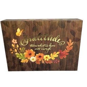 Gratitude Turns what we have into enough box. It has a lid that sticks. preowned